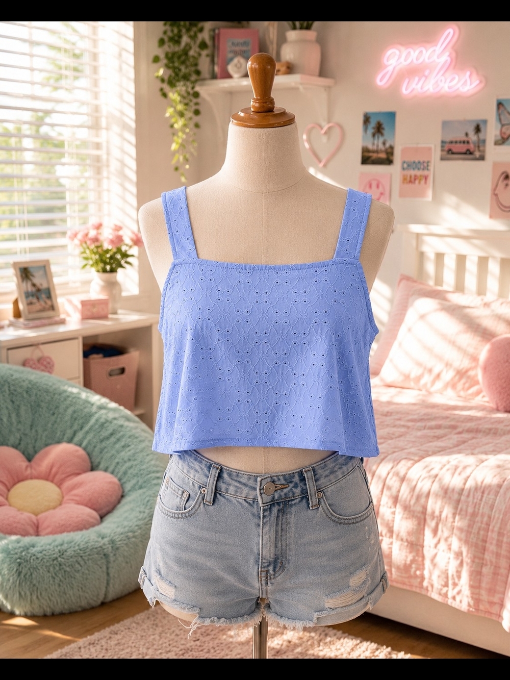 BTween Periwinkle Eyelet Crop Top Girls Size 12 NWT